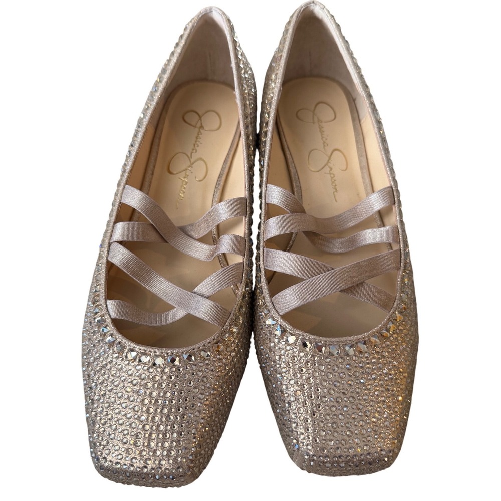 Jessica Simpson JS Otessa Shimmer‎ Sand rhinestone Ballet Flats 8M